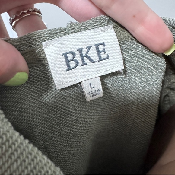 BKE Quarter Zip Hooded Sweatshirt Sea Spray Green Buckle Large Cable Knit - Picture 8 of 8